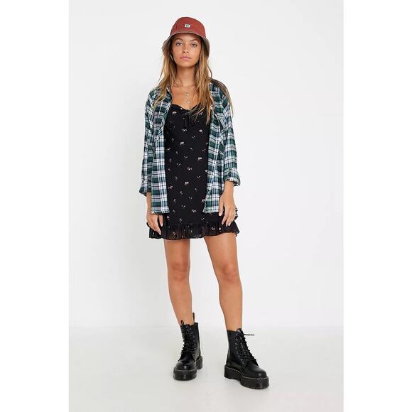 Urban Outfitters Green Oversized Plaid Flannel Shirt S - Picture 2 of 8